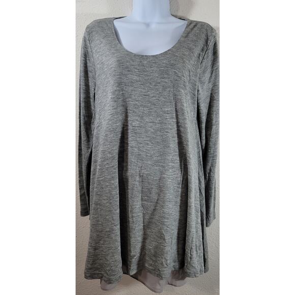 Umgee Gray Heathered Layered Hem Scoop Neck Medium Lightweight Soft Flowy - Picture 1 of 7